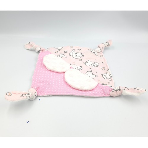 Doudou plat carré rose blanc