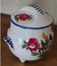 Pot ou soupière Saint Clément panier fleuri peint à la main. 2 pieces