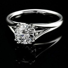 7mm Round Moissanite Diamond Solitaire Double Prong Engagement Ring 14K W. Gold