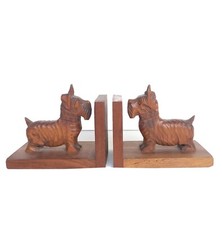 MAGNIFIQUES SERRE-LIVRES CHIEN SCOTTISH TERRIER EN BOIS ART DECO 