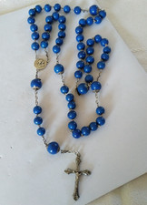 RARE ANCIEN CHAPELET ARGENT MASSIF PERLES ÉMAIL BLEU émaux couleur lapis