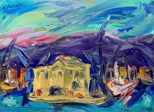 Antoine FERRARI (1910–1995) – Les grues du port à Marseille Huile sur panneau –