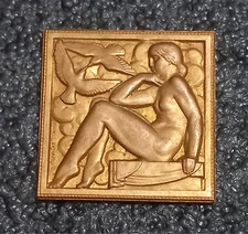 6# Rare Médaille plaque Bronze Femme Nue graveur Marcel Renard