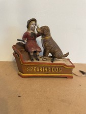 TIRELIRE AUTOMATE EN FONTE SPEAKING DOG BANK, ANCIENNE FONCTIONNELLE