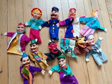🤡 Lot de 12 Marionnettes anciennes – Conte du Petit Chaperon Rouge & Guignol