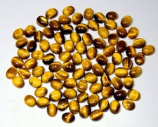 LOT GROS 198 CT 7X9 mm CABOCHON OVALE CALIBRÉ OEIL DE TIGRE 100% NATUREL A65