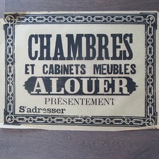 AFFICHE ANCIENNE 1890 CHAMBRE ET CABINETS  A LOUER printing IMPRIMERIE