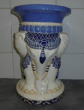 TABOURET PORTE-PLANTE CERAMIQUE ELEPHANT BLEU ROND SELLETTE Haut: 48cm