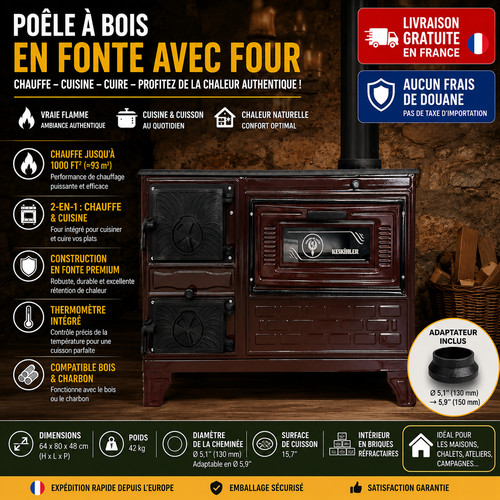 Poêle bois fonte - bois, four