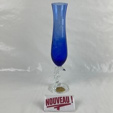 ➜VASE SOLIFLORE DAUPHIN EN VERRE calice bleu transparent taillé à la main France