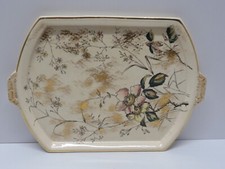 - ANCIEN PLATEAU CERAMIQUE BELGRAVIA décor fleuri & doré Collection déo table D