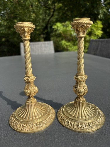 Paire bougeoirs bronze - bougeoirs, en