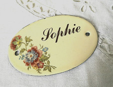 Plaque métal émaillée Vintage Prénom SOPHIE Fleurs 11 x 6 cm