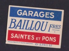 Anciennes  étiquette  allumettes  France  BN17973  Garages Baillou Saintes