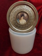 BOITE RONDE  BONBONNIERE en OPALINE Couvercle en BRONZE