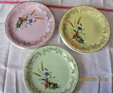LOT DE 9 ASSIETTES VINTAGE EN  FAIENCE FINE  DECOR GERBE DE FLEURS CHAMPETRES