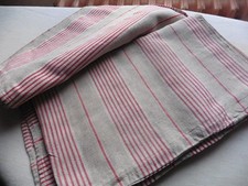 ANCIENNE TOILE A MATELAS BEIGE X ROUGE RAYURES 2 MORCEAUX