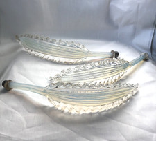 LOT 3 GRANDE PALME FEUILLE LUSTRE MURANO VERRE OPALESCENT INCRUSTATION OR ANCIEN