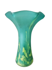 Vase Pâte De Verre épais vert marmoréen nuance jaune col hexagonal art déco FR