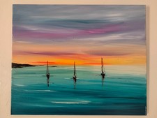 tableau Moderne abstrait - art contemporain  - marine colorée bateaux voiliers