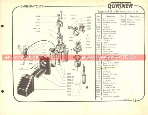 Fiche carburateur gurtner type - carburateur,