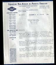 ALGER (ALGERIE) PRODUITS FORESTIERS / BOIS LIEGE BOUCHONS "CNAPF" en 1945