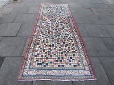 Vintage Main Fabriqué Traditionnel Tapis Oriental Laine Rose Bleu Long 309x122cm