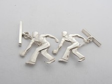 Pétanque : Boutons de Manchette en Argent 925 Avec Joueur - Jeu - Club Bowling -