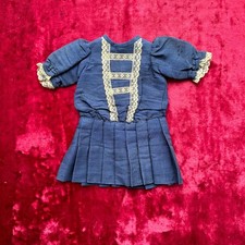 Robe Ancienne Bleue Marin Dentelle Pour Poupée Tête Biscuit
