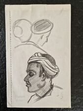 Helene Vogt Maroc Dessin au fusain sur papier tableau peinture Portrait marocain