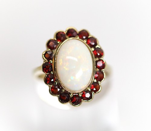 Bague jaune opale grenat - opale,