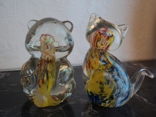 Lot de 2 objets en verre décoration, animaux en pâte de verre colorée, bon état
