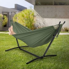 Hamac XXL kaki avec sac de transport et support réglable en acier pour jardin