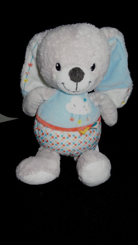 Doudou peluche lapin gris - gris, bleu
