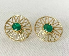 Jolies B/O ovale en Or Jaune 18 cts  / Emeraude  / réf MP2288