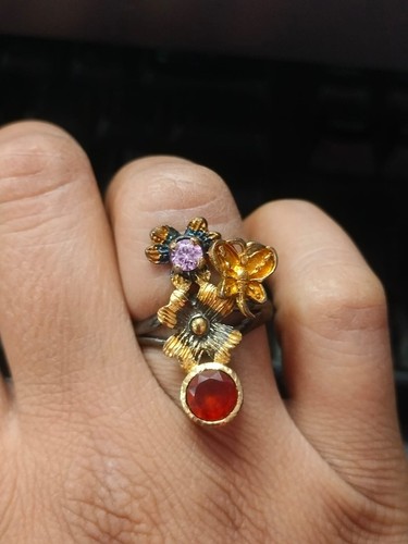 Bague fleurie quartz rose