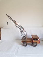 Camion dépanneuse Grue Dejou en bois, jouet vintage