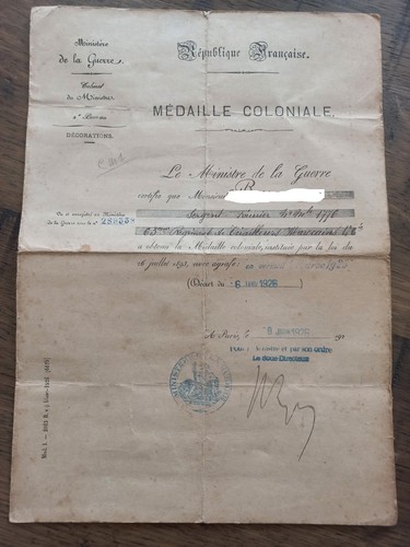 Diplôme médaille coloniale - diplôme,
