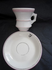 Ancienne tasse VRAI BRULOT de bistrot + soucoupe en porcelaine liseré rose et Or