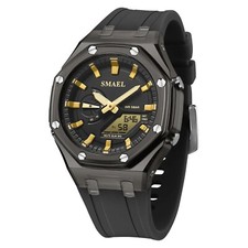 Montre Homme SMAEL 8088 Sport - Noir & Or LED Double Affichage Étanche 50M