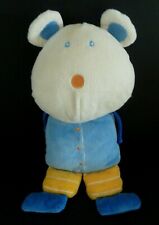 F7. DOUDOU PELUCHE OURS SOURIS P'TIT DODO PLASTITEMPLE BLEU JAUNE FICELLE 30cm
