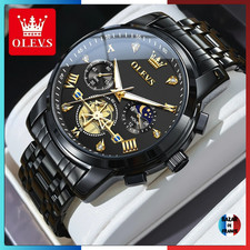 ✅ Montre Homme OLEVS 2856 Quartz – Cadran Noir Élégant & Bracelet Noir en Acier