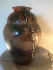 Authentique vase art nouveau verre peint signé LEUNE