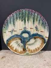 Assiette Asperge Ancienne Barbotine Faïence Majolique Polychrome 19eme
