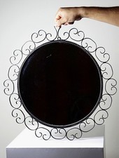 Miroir mural rond vintage années 60-70 fer forgé arabesques