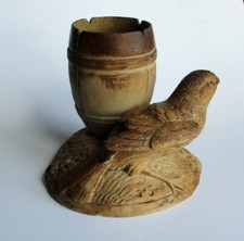 Ancien pot à crayon -bois sculpté , oiseau.
