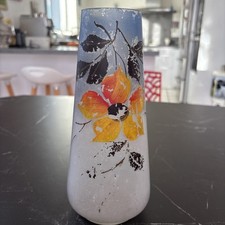 VASE VINTAGE EN VERRE DÉPOLI DÉCORS PEINT À LA MAIN ANNÉES 1950-1970