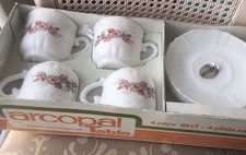 4 grandes tasses  Arcopal fleurs rose Florentine 28 cl Vintage thé chocolat café