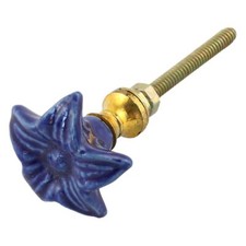 Bouton de meuble en céramique Petite poignée de porte Fleur bleu