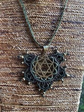 Collier En Macramé Kaki Avec L’étoile De David Laiton ✨fait Main En France